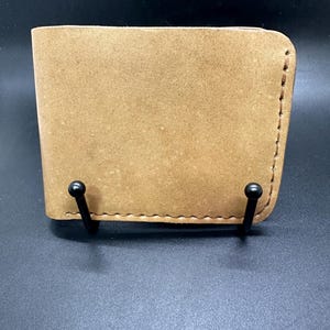 Handmade 4-Pocket Bifold Wallet – Horween Essex Grey Natural Leather – Havana Cigar Stitching – Cash Sleeve Included