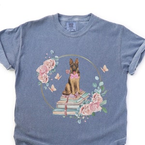 German Shepherd Vintage Roses Shirt, Shepherd Librarian Shirt, Shepherd and Books Shirt, Shepherd Teacher Shirt, German Shepherd Mom Shirt,