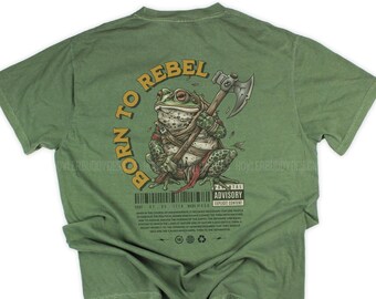 Born to Rebel: Battle Frog Graphic Tee - Vote with a Battle Axe - Independence Day Barbarian Fantasy - Explicit Dad Shirt