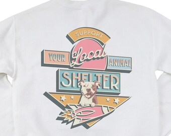 Pitbull : Support Your Local Shelter 70s & 80s Retro Style Crewneck Sweatshirt - Staff Terrier Dog Lovers Promoting Animal Rescue , Foster