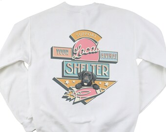 Black Labrador : Support Your Local Shelter 70s & 80s Retro Style Crewneck Sweatshirt - Lab Dog Lovers Promoting Animal Rescue , Foster
