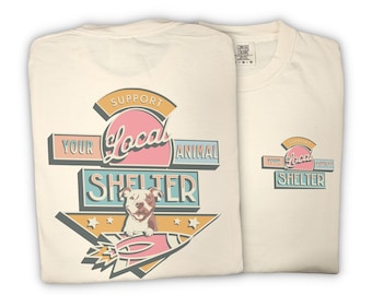 Red Nose Pitbull : Support Your Local Shelter 80s Retro Style TShirt - 70s Shirt for Dog Lovers Promoting Animal Rescue , Foster & Adoption