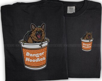 GSD K-9 Danger Noodles TShirt - Funny K9 Handler Gift - Bite Work Trainers -Fur Missile Law Enforcement Dog Lovers - 42 Teeth 2 Brain Cells
