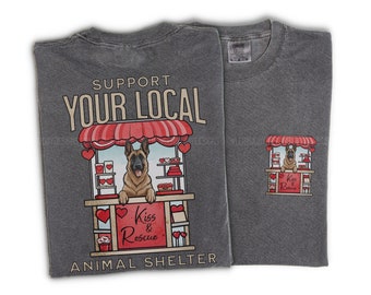 Belgian Malinois - Kiss & Rescue : Valentine Unisex T-Shirt - Support Your Local Animal Shelter , Adoption Dog Rescue Shirt - Dog Mom Gift