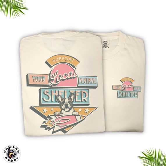 French Bulldog : Support Your Local Shelter 70s & 80s Retro Style TShirt - Frenchie Dog Lovers Promoting Animal Rescue , Foster , Adoption