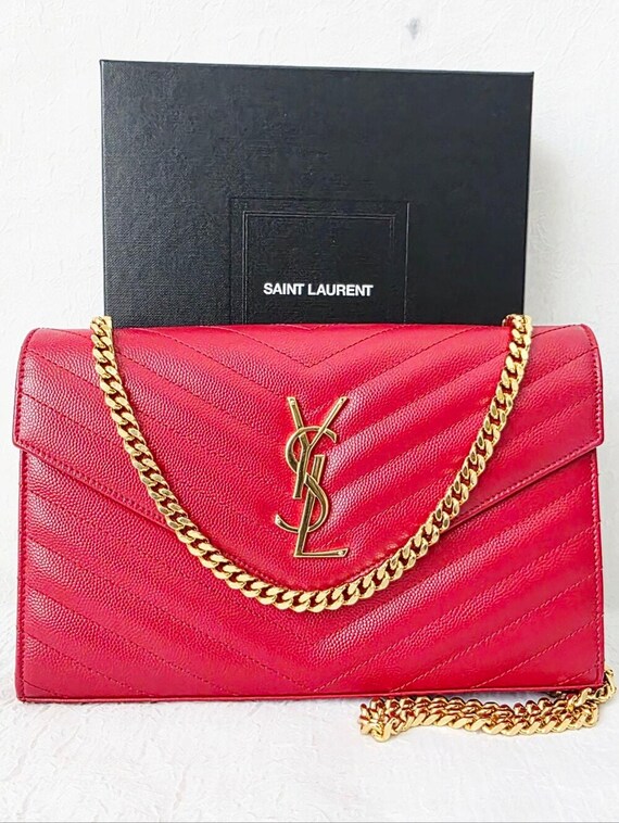 Auth YSL Yves Saint Laurent Grain De Poudre Chevron Envelope Woc