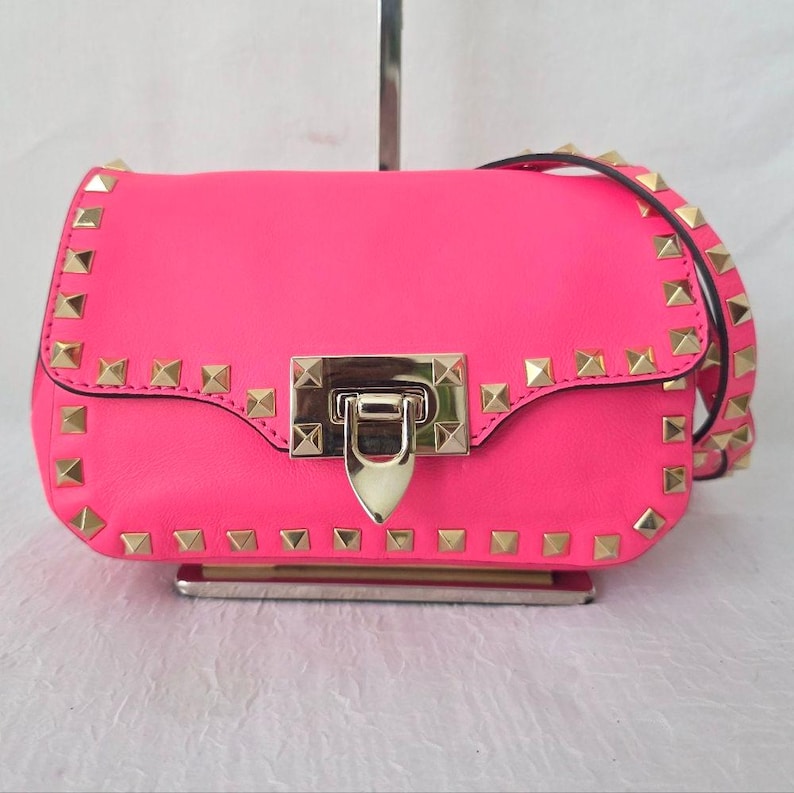 Auth Valentino Garavani Vitello Rockstud Flap Crossbody Bag image 1