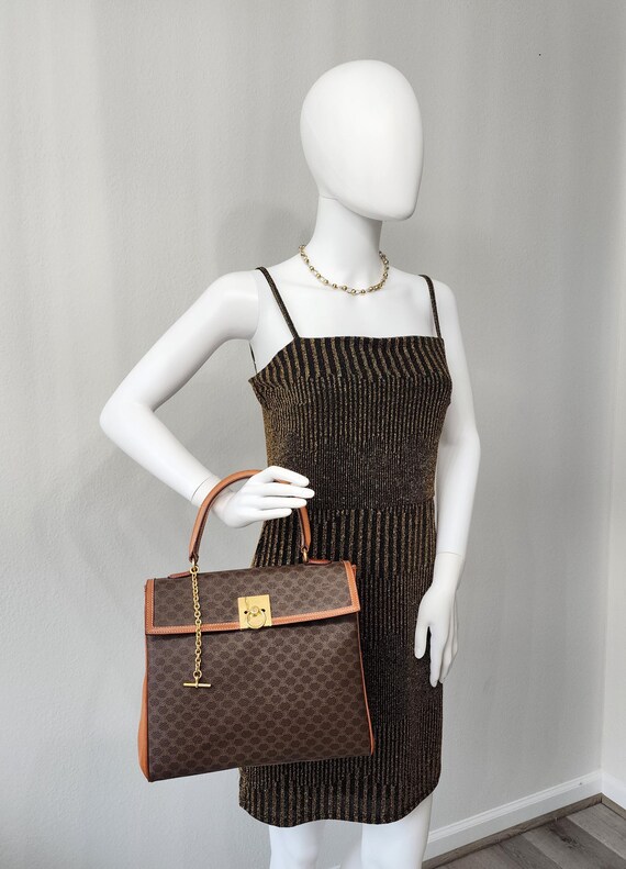 Auth CELINE Macadam Pattern Top Handle Bag - image 3