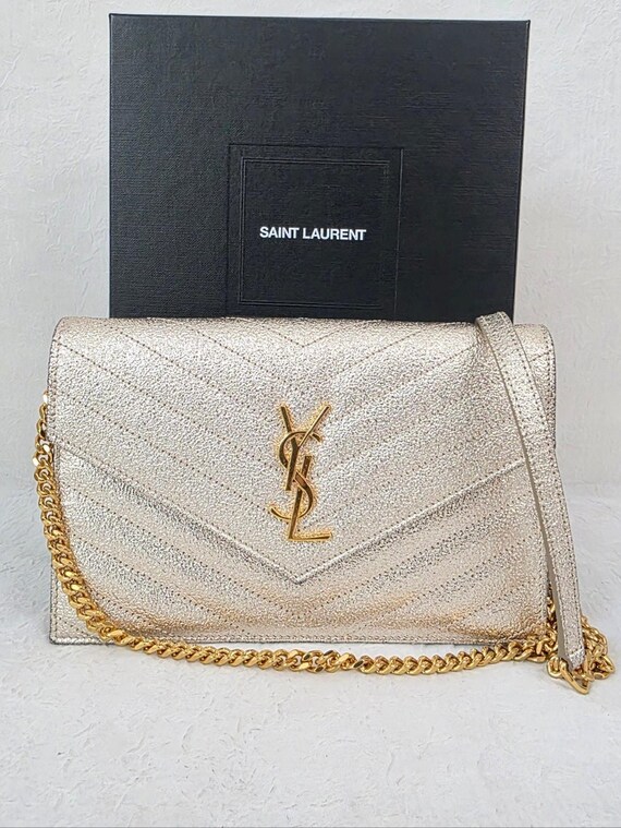 Auth YSL Yves Saint Laurent Grain De Poudre Chevron Envelope Woc