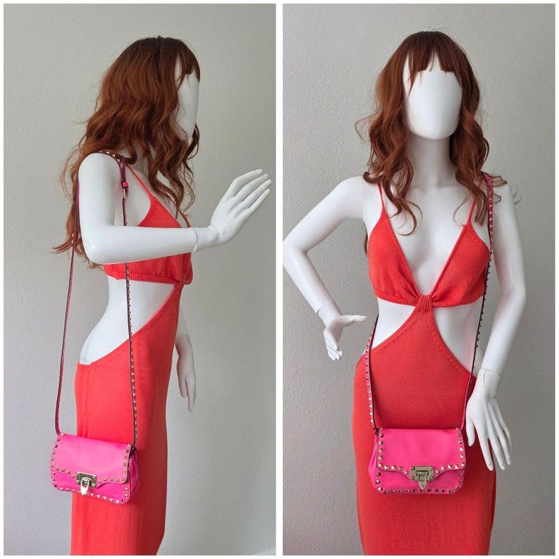 Auth Valentino Garavani Vitello Rockstud Flap Crossbody Bag image 3