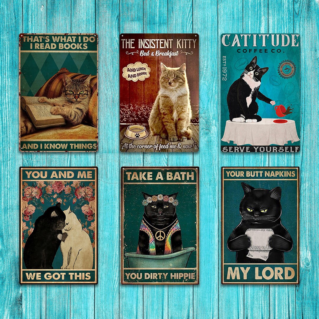 Creative Metal Tin Signs Wall Hanging Cat Theme Wall Etsy UK