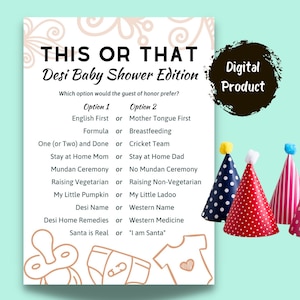 Desi This or That Game: Baby Shower Edition - 5x7 Digital Print | Instant Download | South Asian Party Game | Desi Baby Shower Game