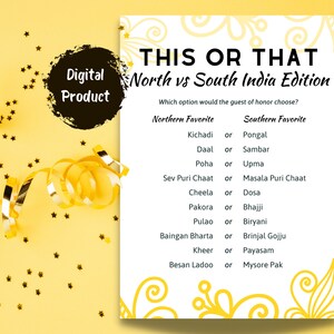 Desi This or That Game: North vs South India Edition - Instant Download | Indian Bridal Shower | Desi Party Game