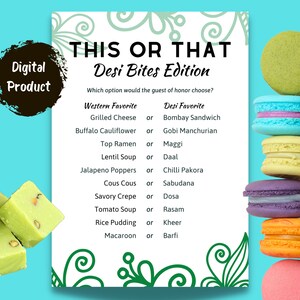 Desi This or That Game: Bites Edition - Digital Print | Instant Download | Desi Wedding Game | South Asian Party Game