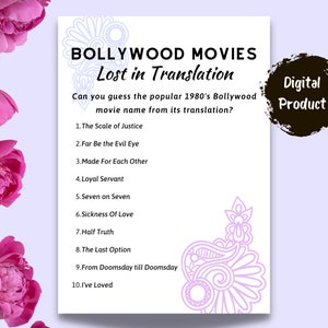 1980's Bollywood Movie Game: Lost in Translation - Can You Guess the Popular Bollywood Movie Name from its Translation? | Instant Download