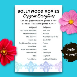 Bollywood Movie Game: Movie Copycats - Can you guess which Bollywood movie is similar to each Hollywood Movie? | Instant Download