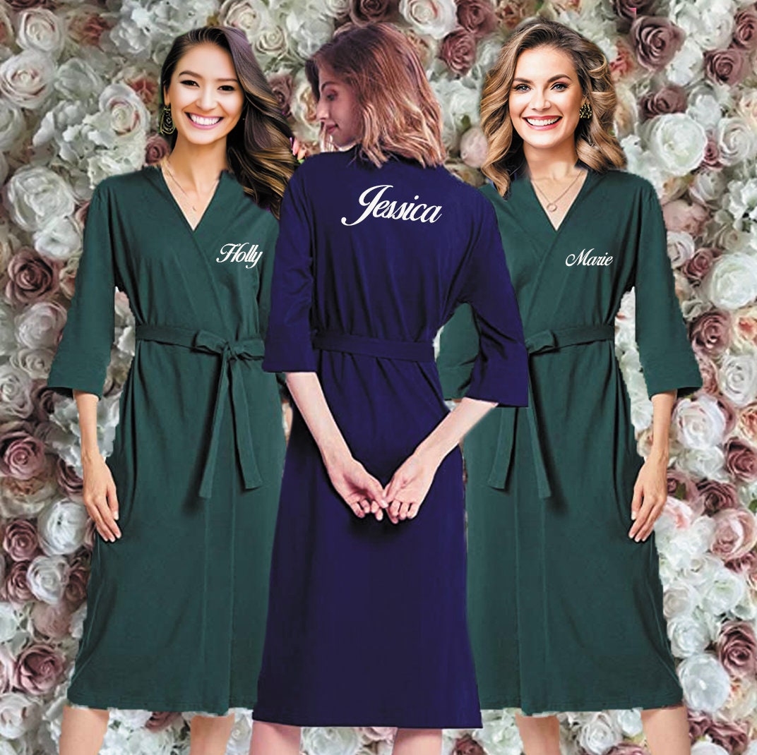 Personalized Cotton Robes, Bride Getting Ready, Embroidered With