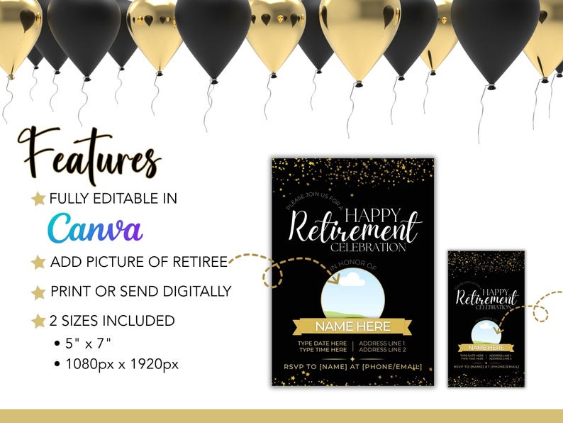 Retirement Party Invitation With Photo | Editable Canva | Printable ...