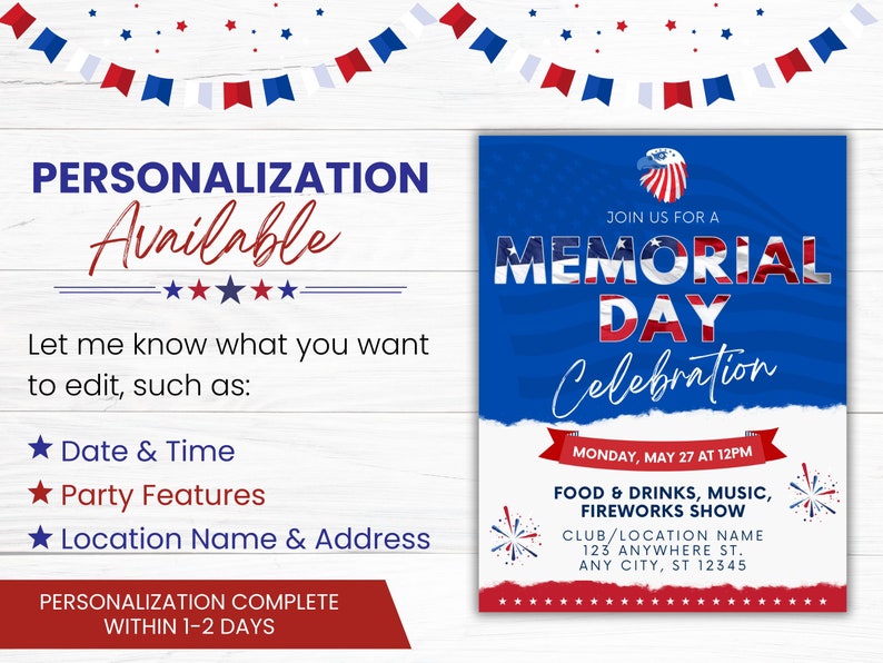 Memorial Day Flyer Template | Red, White, and Blue | Memorial Day Party ...