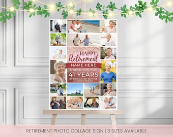 Retirement Photo Collage Template for Women – 18 Photo Frame | Rose Gold Editable Canva Poster | Retirement Gift Keepsake | Poster Sizes