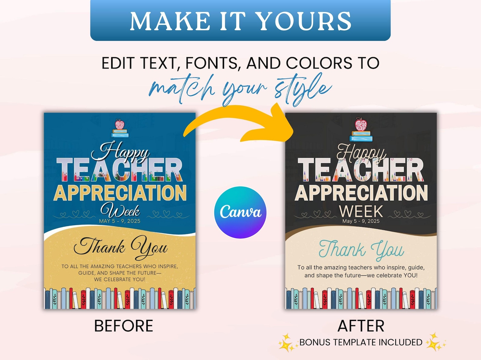 Teacher Appreciation Week Canva Template | Editable Thank You Flyer ...