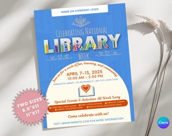 Happy Library Week Flyer Template | Public Library Program Flyer | Editable Canva Design | Library Poster Template | Library Event Promotion