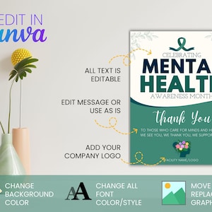 Mental Health Awareness Month Flyer Canva Template | Editable Thank You ...