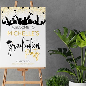 Modèle de plaque de bienvenue pour la fête de remise des diplômes | Affiche de remise des diplômes | Diplômé pour chevalet ou mur | Affiche promotion 2024 à téléchargement immédiat