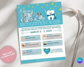 Dental Assistant Recognition Week Flyer | Dental Office Appreciation Events | Gift Ideas | Printable Download | Editable Canva Template
