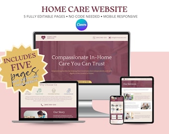 Home Care Canva Website Template | Editable Multi Page Healthcare Website | Personal Care Business Website | 5 Pages, No Coding | Nurses