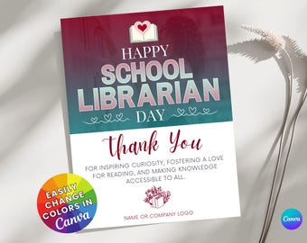 School Librarian Day Flyer | Librarian Appreciation Event | Editable Canva Design | Library Template | Library Event | Thank a Librarian