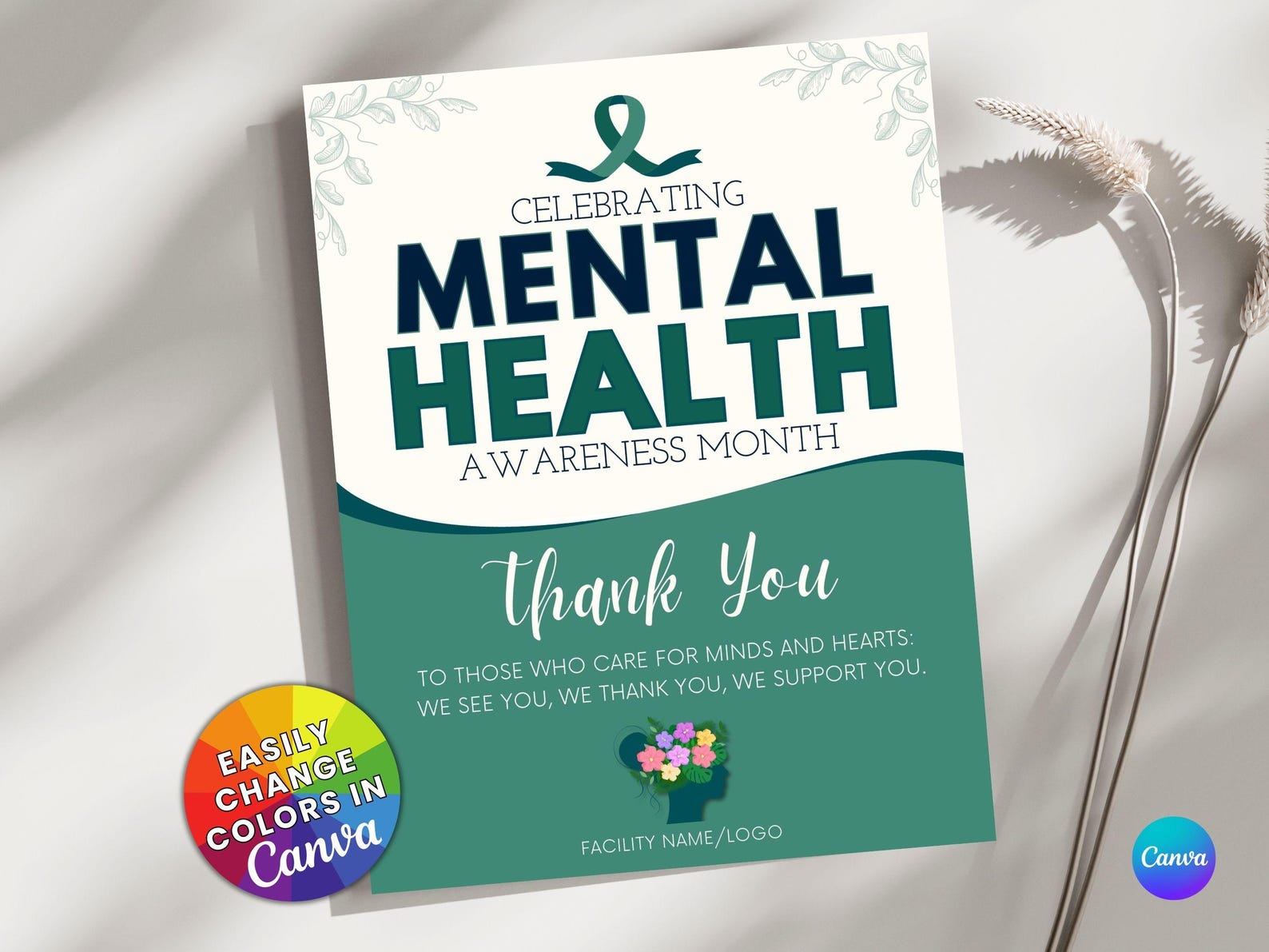 Mental Health Awareness Month Flyer Canva Template | Editable Thank You ...
