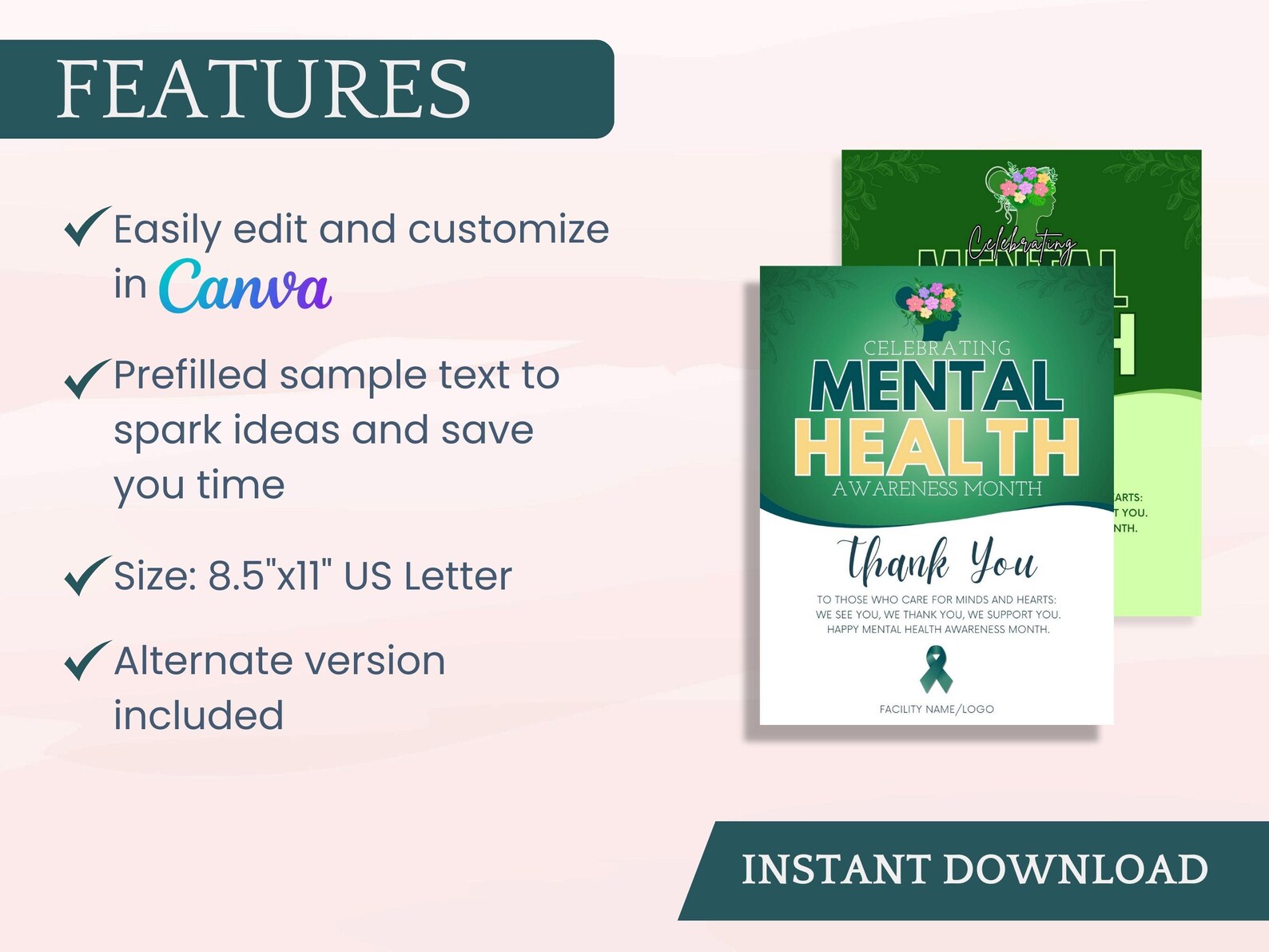 Mental Health Awareness Month Flyer Canva Template | Editable Thank You ...