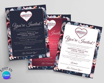 Administrative Professionals Luncheon Invite | Editable Canva Template | Admin Appreciation | Employee Recognition | Floral Thank You