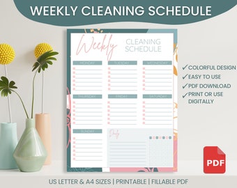Editable Weekly Cleaning Schedule | Daily Chores Printable | Customizable Cleaning Checklist | Home Organization | Weekly Chores Routine