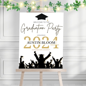 Panneau de bienvenue de la fête de remise des diplômes | Célébration des diplômés | Signe de l&#39;obtention du diplôme pour chevalet | Affiche promotion 2024 à téléchargement immédiat | Modèle de toile