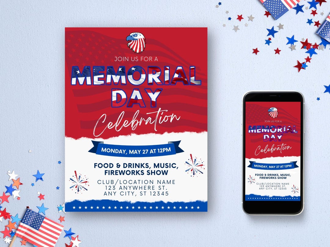 Memorial Day Celebration Flyer | Editable Canva Template | Printable ...