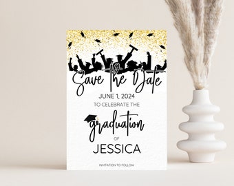 Graduation Save the Date Invitation | Class of 2026 Graduation Announcement | Grad Party Invite | Grad Template Download | Black and Gold