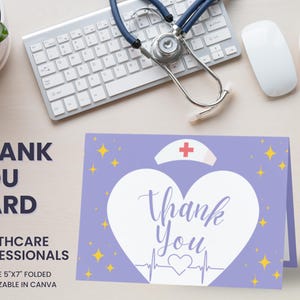 Carte de remerciement imprimable pour les équipes soignantes | Modèle de toile modifiable | Semaine de reconnaissance des soins infirmiers | Appréciation du personnel hospitalier | Infirmières