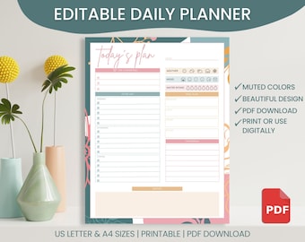 Daily Planner Printable | Daily Routine Editable | To Do List Download | Aesthetic Digital Planner | Daily Goals | Undated Sheet
