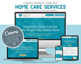 Canva Website for Home Care Business | Senior Care One Page Website Template | Caregiver Website Template | In-Home Senior Care Web Design