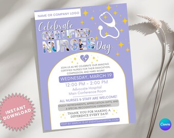 Certified Nurses Day Event Flyer | Editable Canva Template | Nurse Appreciation Invite | Hospital Sign | National Health Recognition Holiday