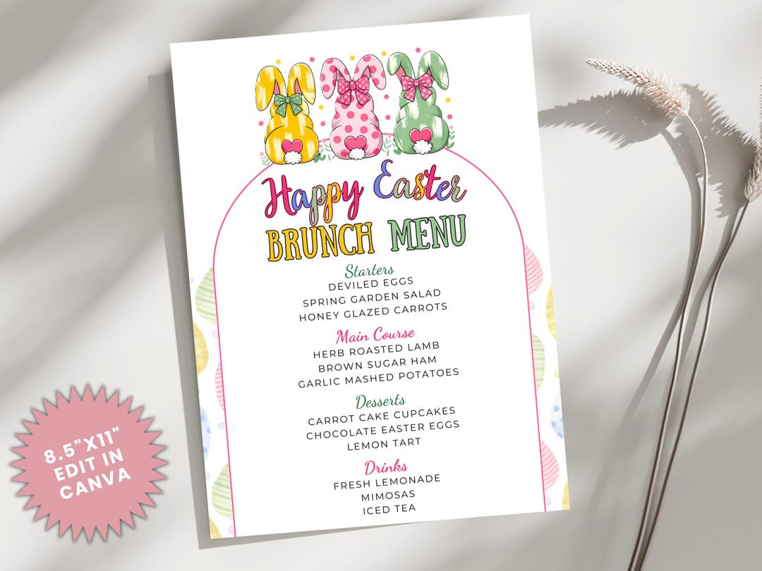 Easter Brunch Menu Printable | Spring Brunch | Editable Easter Menu ...