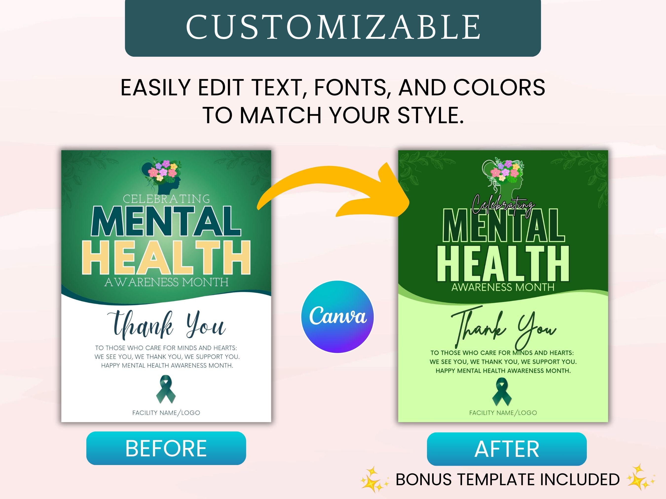Mental Health Awareness Month Flyer Canva Template | Editable Thank You ...