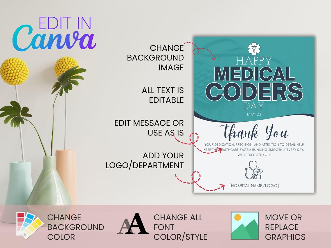Medical Coders Day Canva Flyer | Medical Coding Staff Appreciation ...