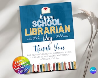 Editable School Librarian Appreciation Flyer | Canva Template + Bonus Design | National School Librarians Day Printable