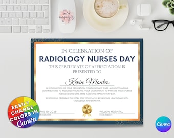 Radiology Nurses Recognition Award Certificate | Canva Template | Rad Nurses Appreciation | Printable Certificate | Radiologic Imaging