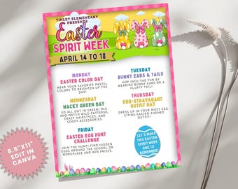Easter Spirit Week Flyer Template | Editable Canva Design for School or Office | Fun Theme Days | Workplace Events