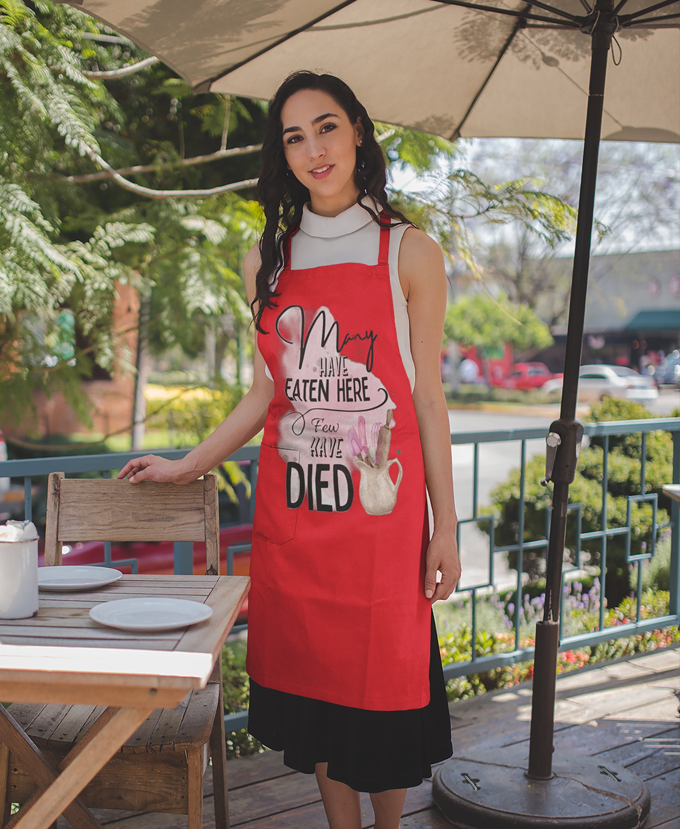 Funny Kitchen Apron Many Have Eaten Here Few Have Died Apron -  in 2023