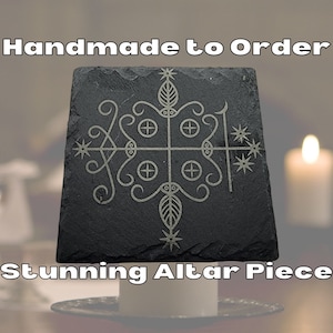 Enchanted Papa Legba Veve leisteen altaartegel - Voodoo-godheid, poortwachter, krachtige geest, talisman, begeleiding, bescherming